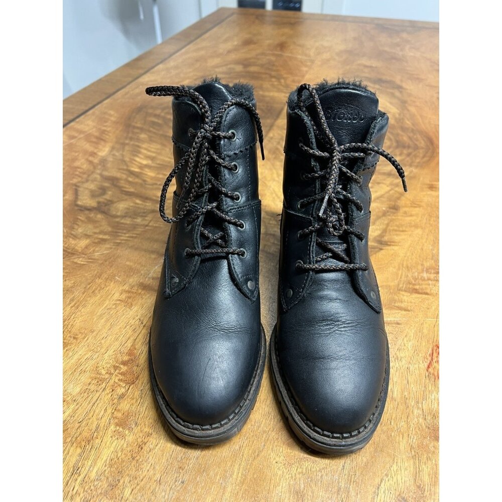 Vtg Blondo Women's 8.5 B Ankle Boots Black Leather Lace Up Faux Fur Waterproof‎